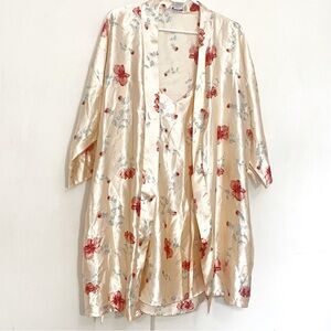 Gabrielle Intimates Floral Satin Kimono Robe And Chemise Night Gown M